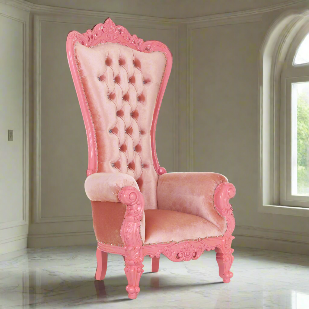 "Queen Tiffany 2.0" Throne Chair - Light Pink Velvet / Pink