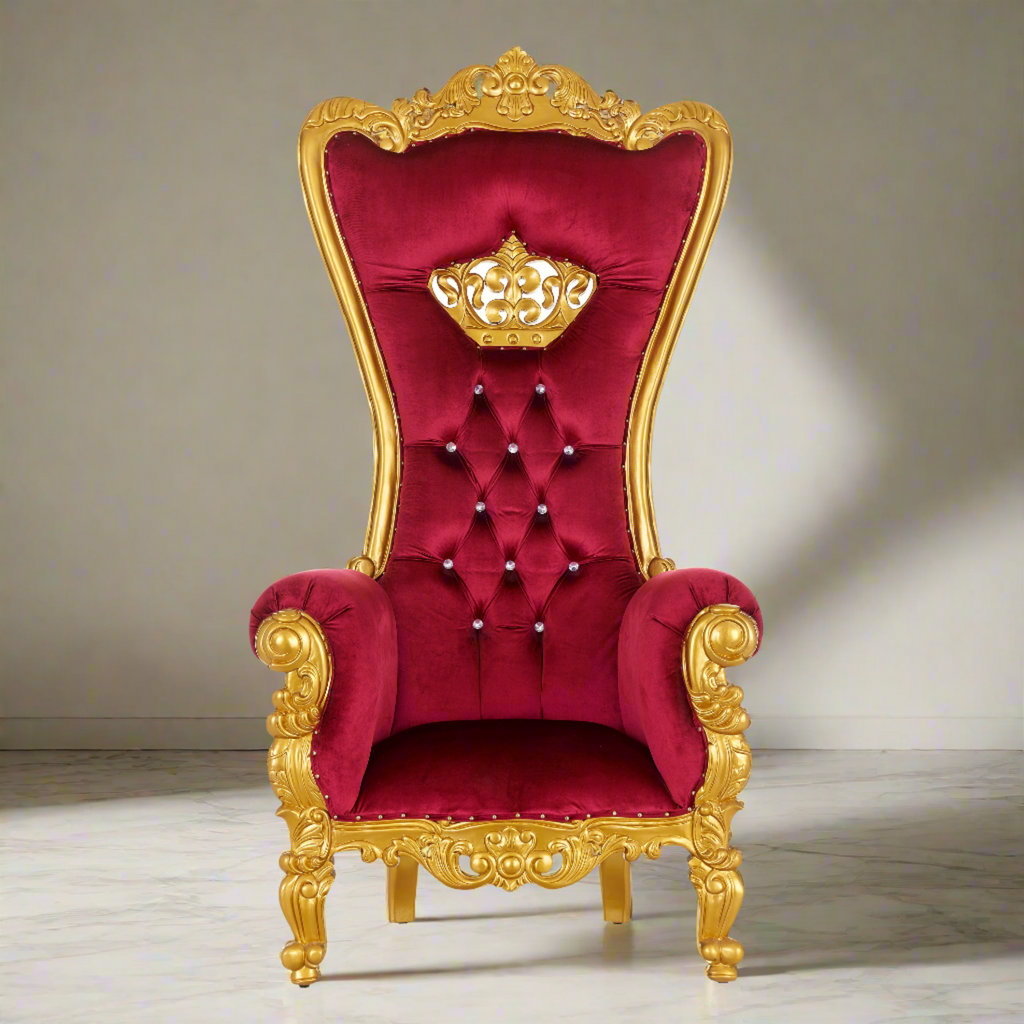 "Crown Tiffany" Throne Chair -  Red Velvet / Gold
