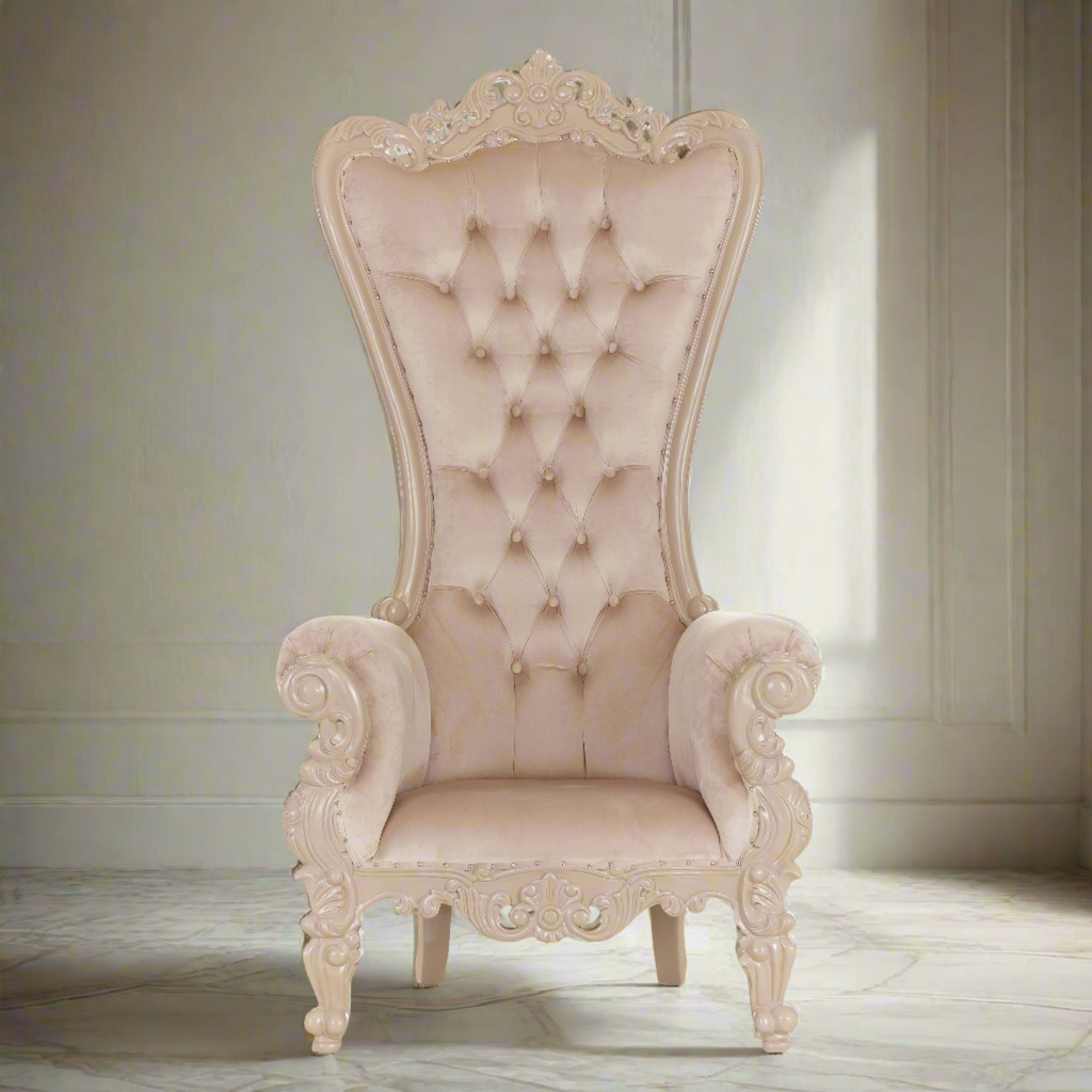 "Queen Tiffany" Throne Chair - Dark Brown Velvet / Dark Brown