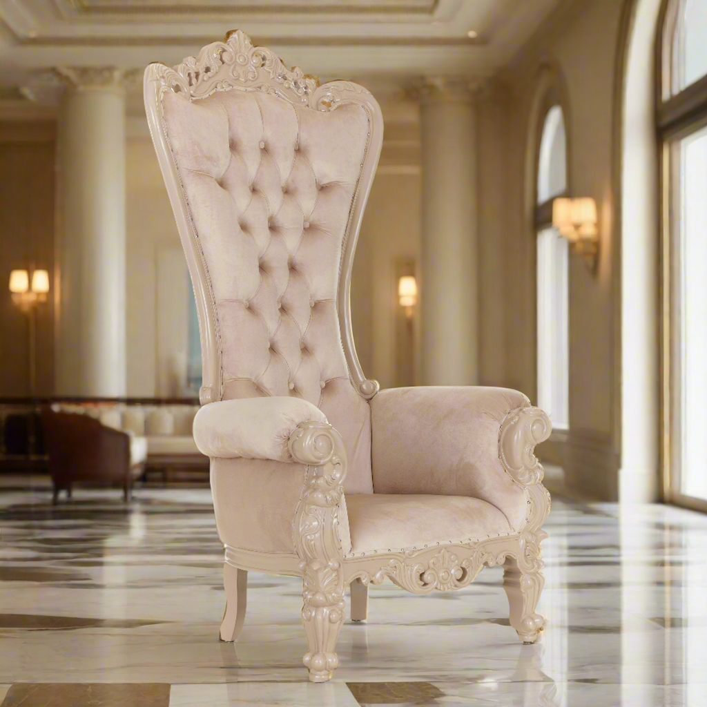 "Queen Tiffany" Throne Chair - Dark Brown Velvet / Dark Brown