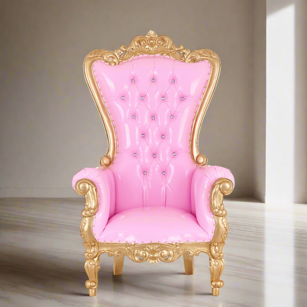 "Queen Tiffany 63" Throne Chair - Glossy Pink / Gold