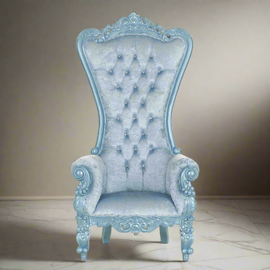 "Queen Tiffany 2.0" Throne Chair - Light Blue Velvet / Blue