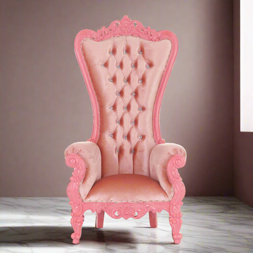 "Queen Tiffany 2.0" Throne Chair - Light Pink Velvet / Pink