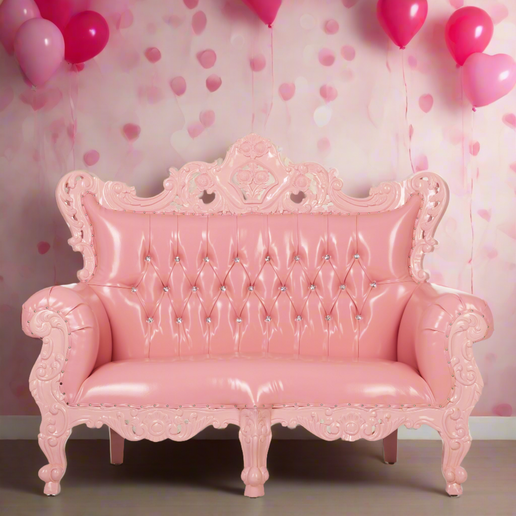 "Farrah" Royal Love Seat Sofa - Glossy Pink / Pink