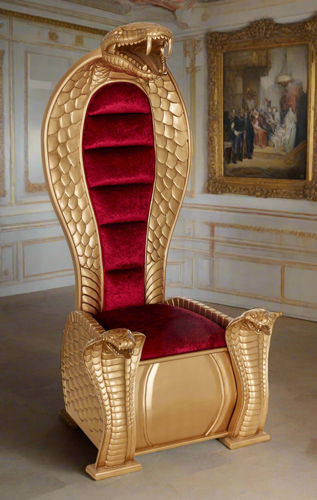 "King Cobra" Throne Chair - Red Velvet / Gold