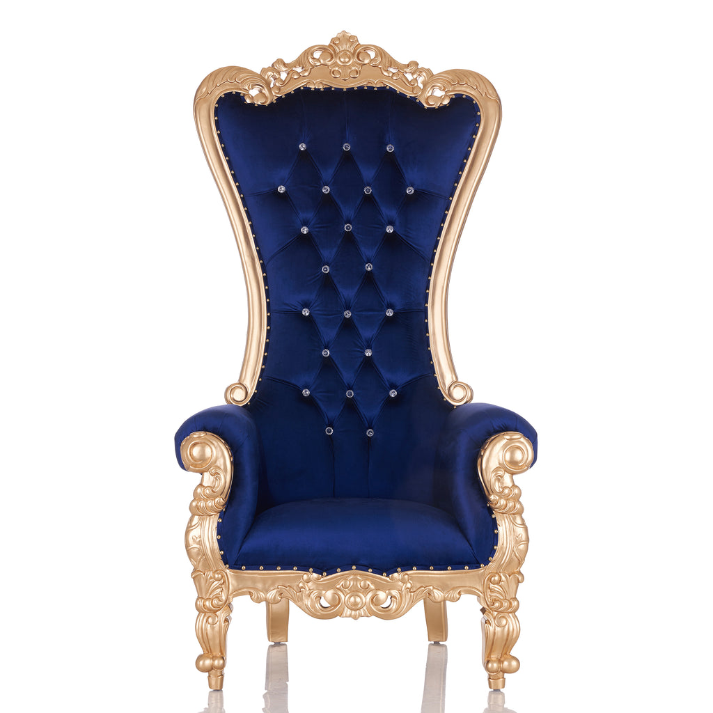 "Queen Tiffany" 2.0 Throne Chair - Royal Blue Velvet / Gold