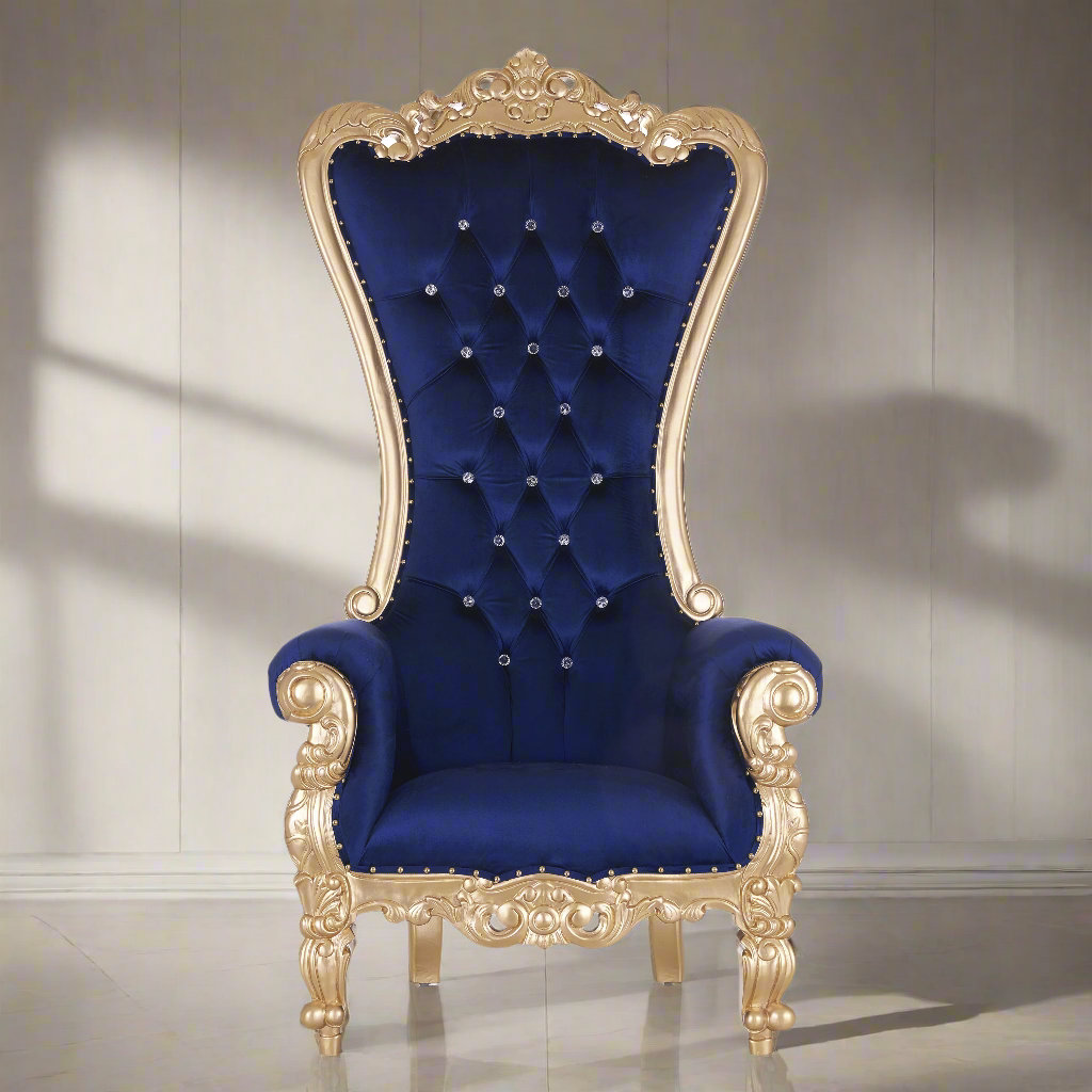 "Queen Tiffany" 2.0 Throne Chair - Royal Blue Velvet / Gold