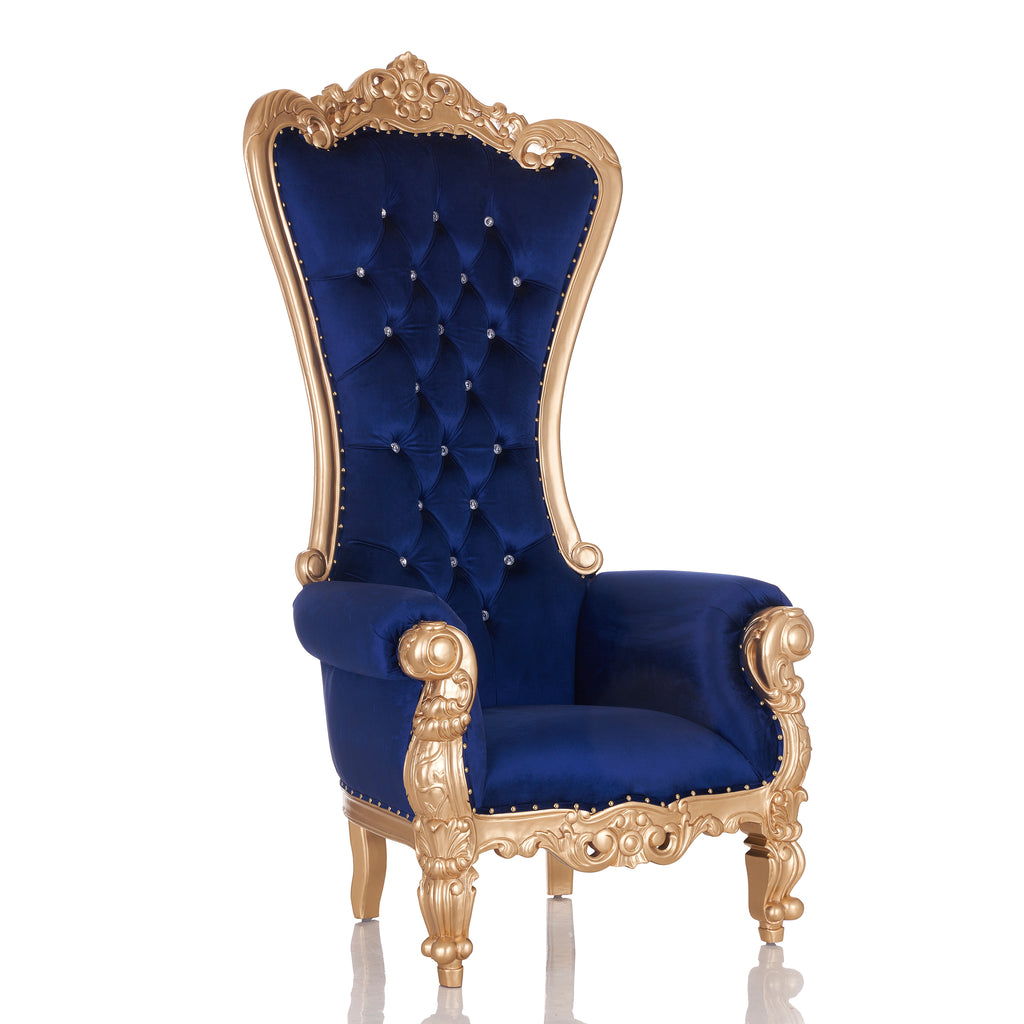 "Queen Tiffany" 2.0 Throne Chair - Royal Blue Velvet / Gold