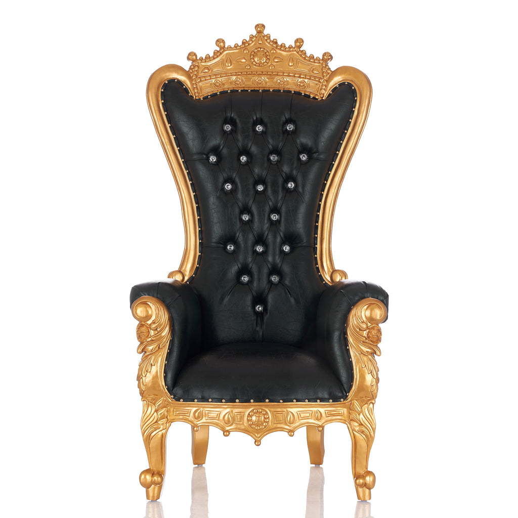 "Queen Crown Top Tiffany" Throne Chair - Black / Gold