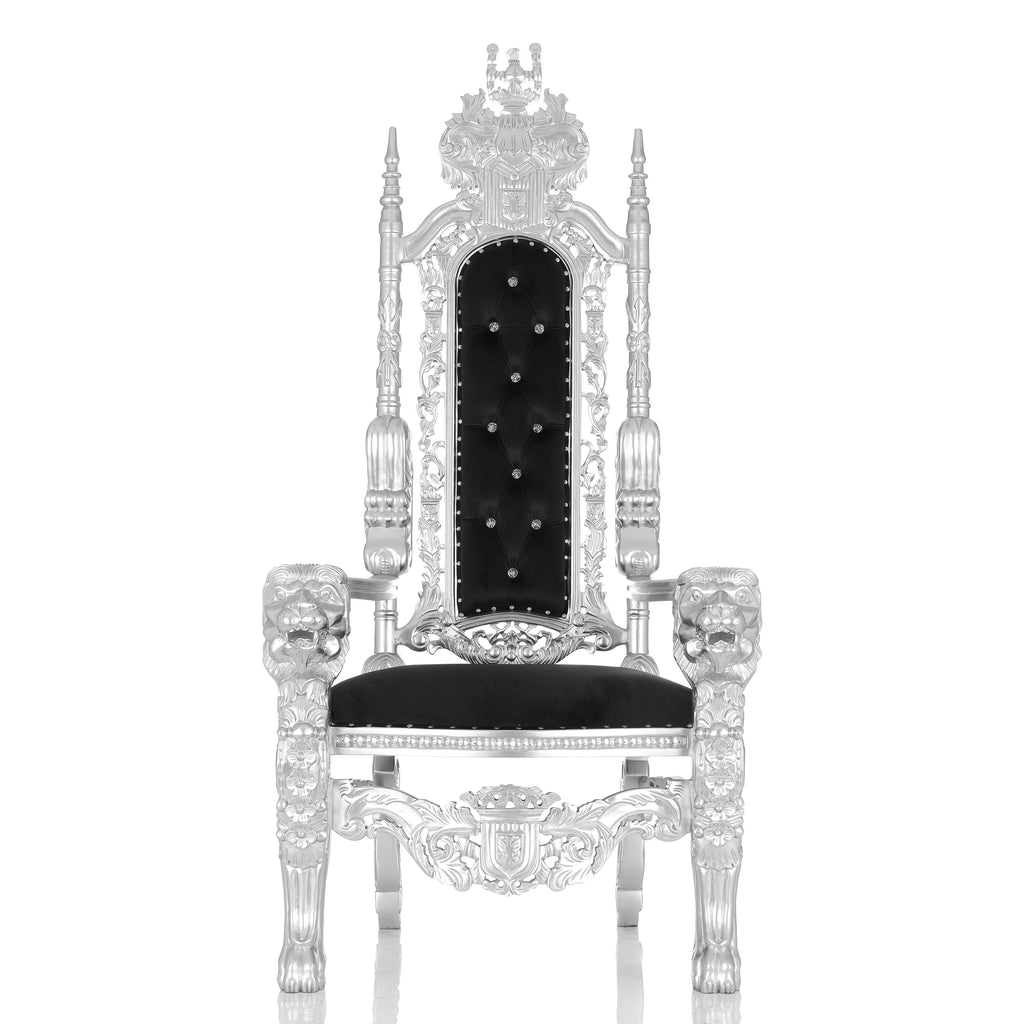 "King David" Lion Throne Chair - Black Velvet / Silver