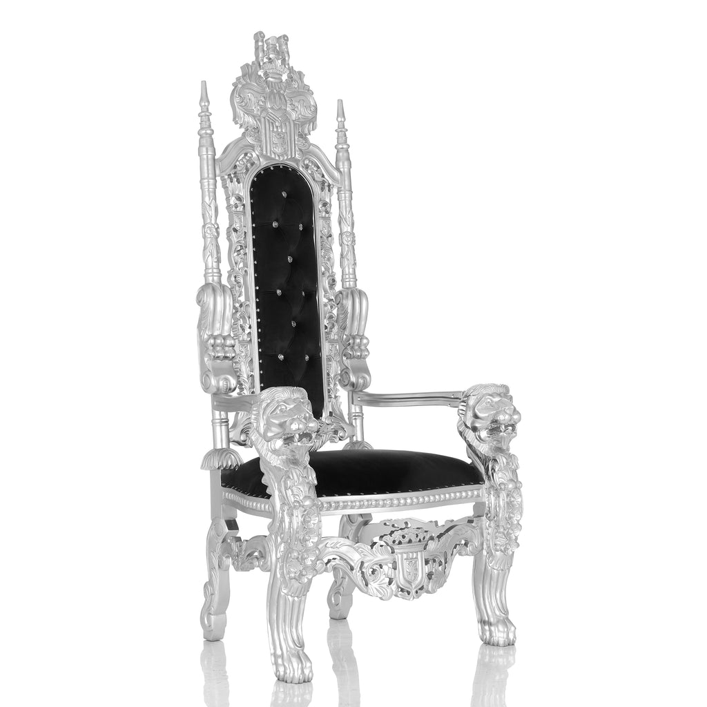 "King David" Lion Throne Chair - Black Velvet / Silver