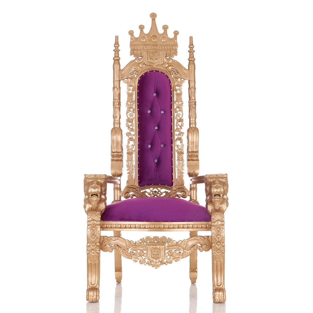 "King David" Crown Lion Throne Chair - Purple Velvet / Gold