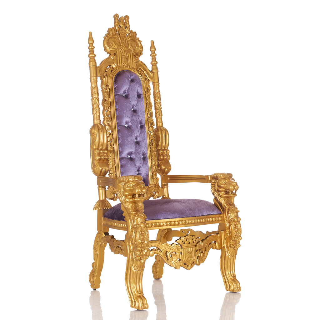 "King David" Crown Lion Throne Chair - Crushed Light Purple Velvet / Gold
