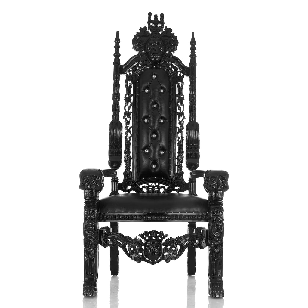 "King David" Skull Face Throne Chair - Black / Black VELVET