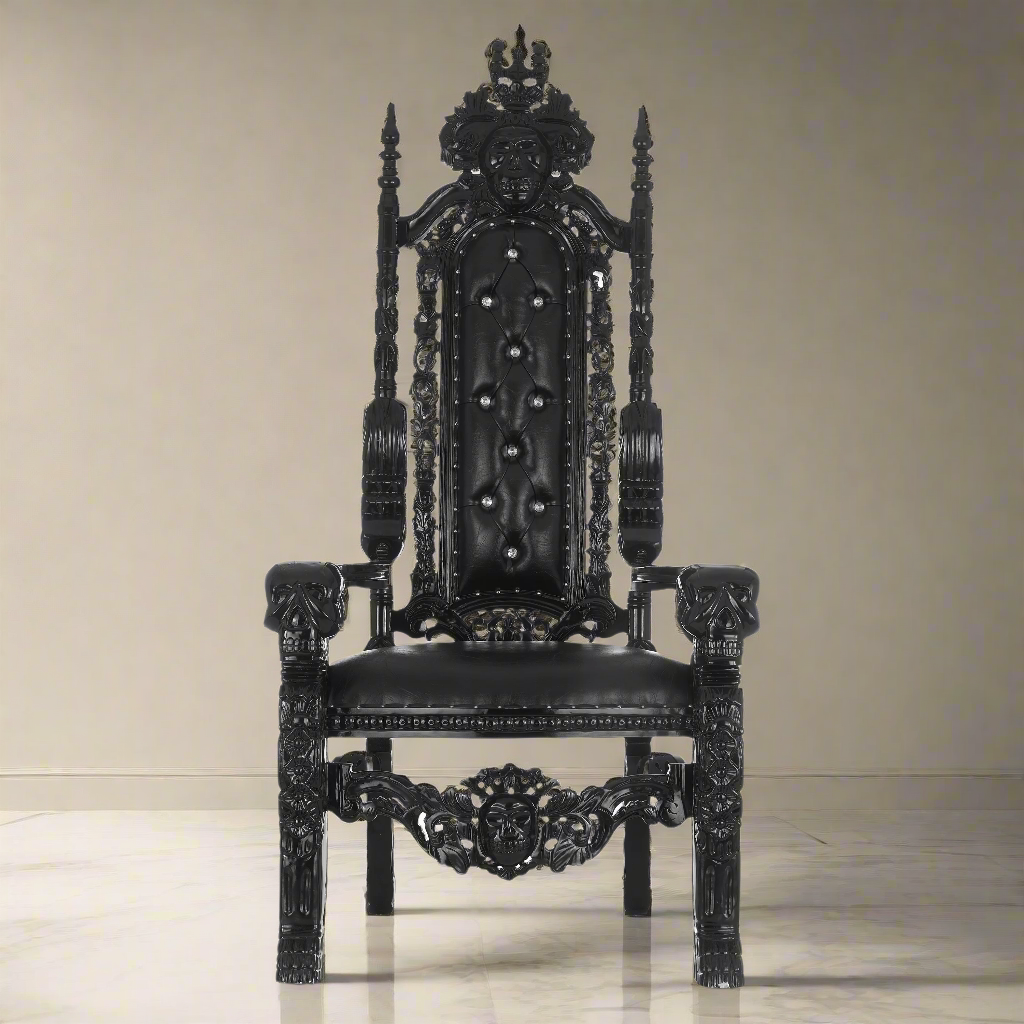 "King David" Skull Face Throne Chair - Black / Black VELVET