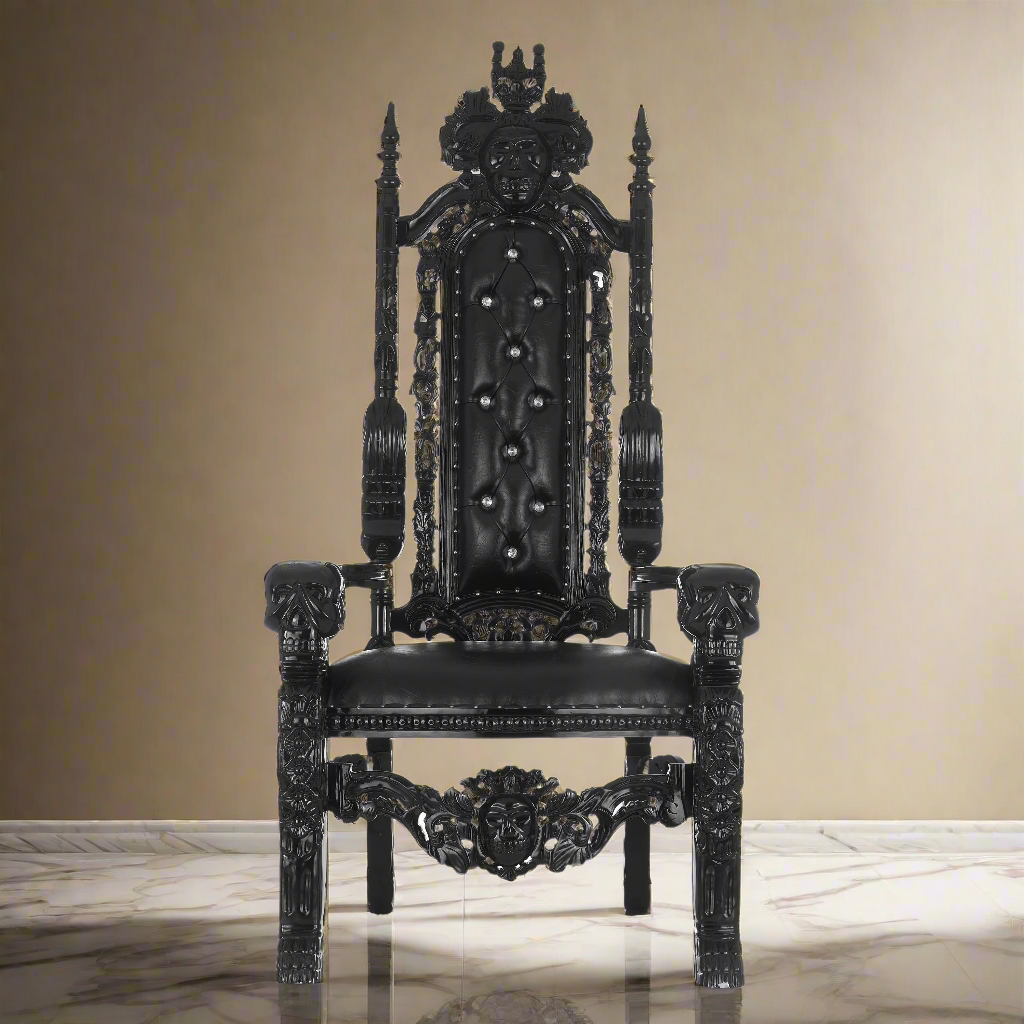 "King David" Skull Face Throne Chair - Black / Black VELVET