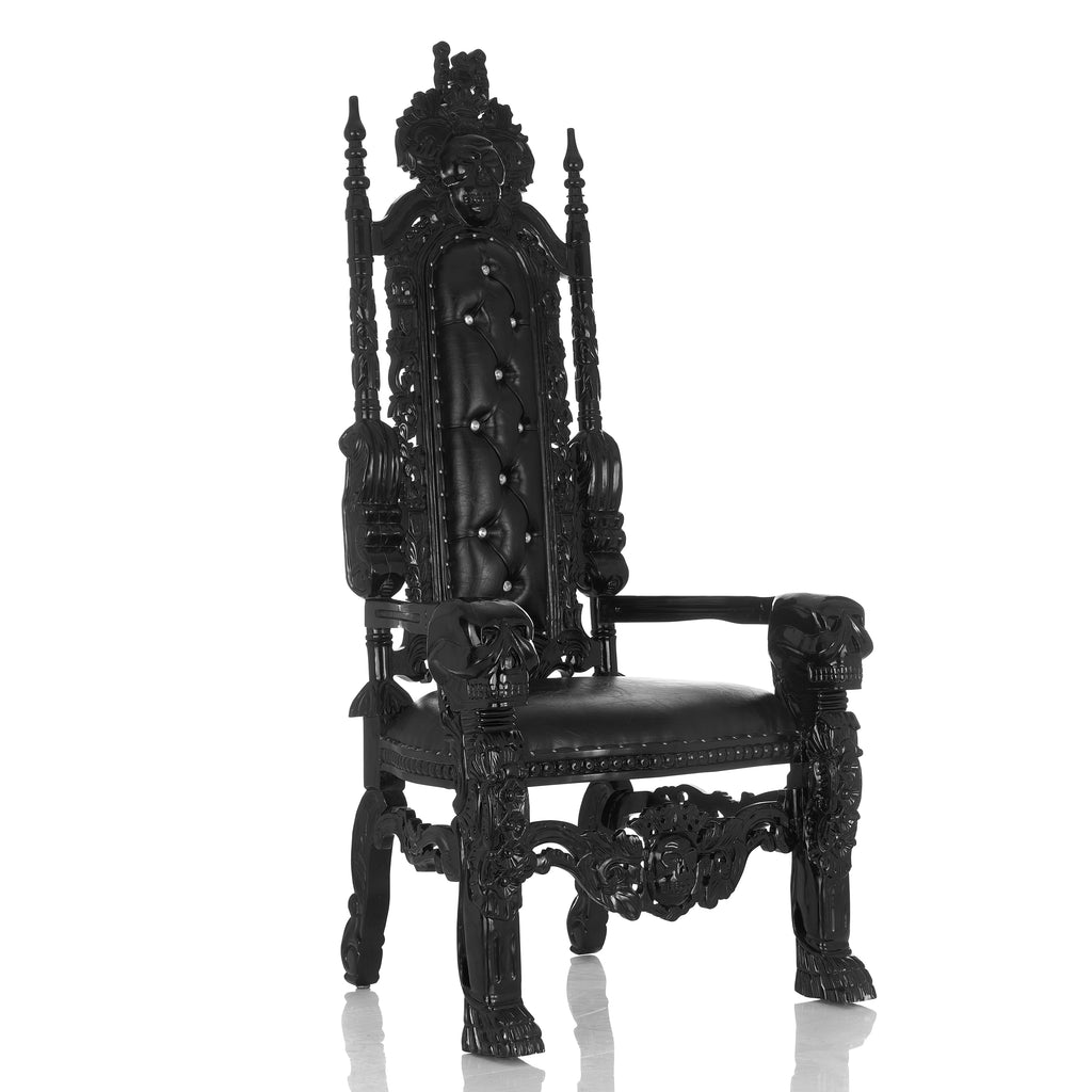 "King David" Skull Face Throne Chair - Black / Black VELVET