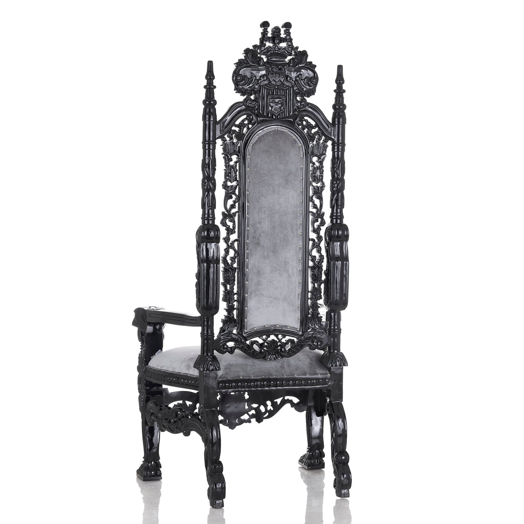 "King David" Skull Face Throne Chair - Silver Velvet / Black