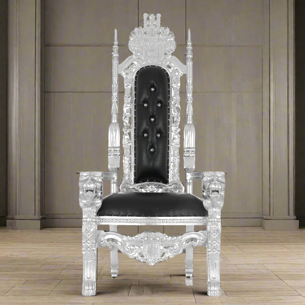 "King David" Lion Throne Chair - Black / Silver