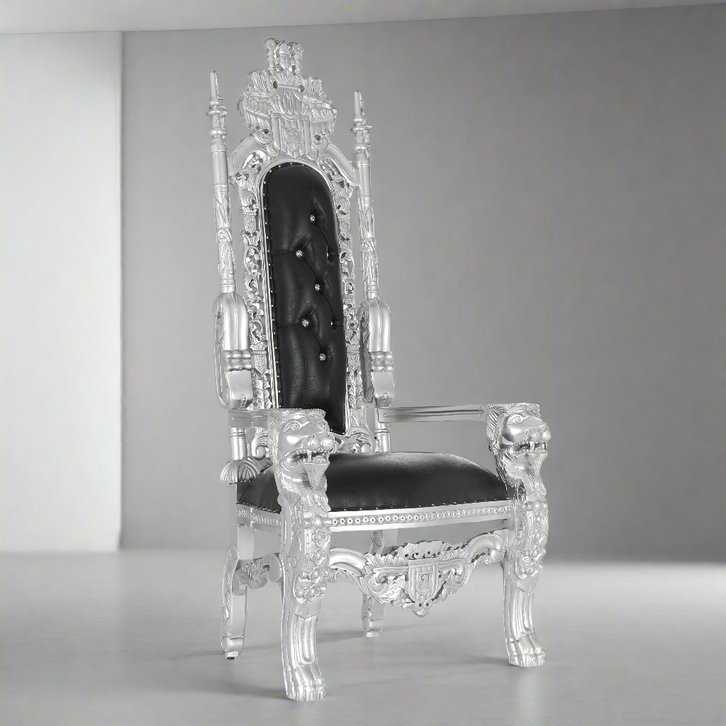 "King David" Lion Throne Chair - Black / Silver