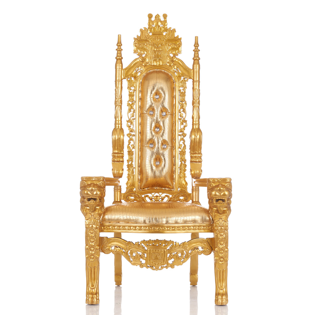 "King David" Lion Throne Chair - Gold Croc Print / Gold