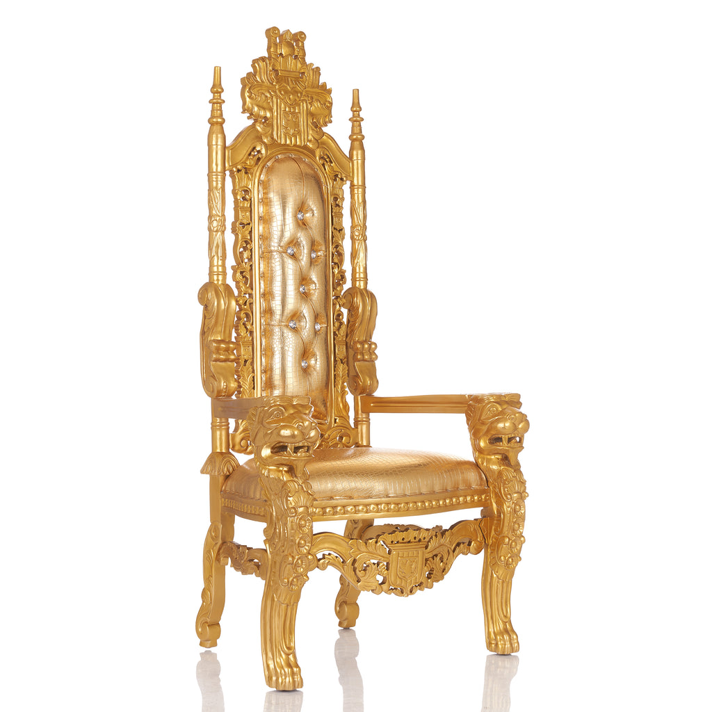 "King David" Lion Throne Chair - Gold Croc Print / Gold