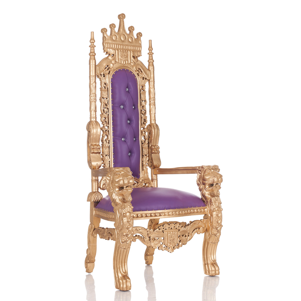 "King David" Crown Lion Throne Chair - Purple / Gold