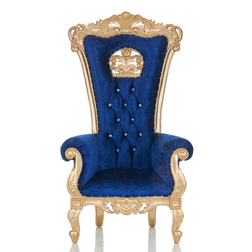 "Queen Babette" Throne Chair - Crushed Blue Velvet / Gold