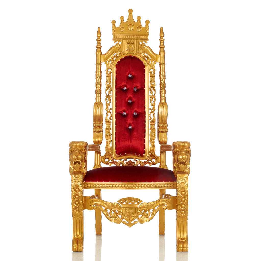 "King David" Crown Lion Throne Chair - Red Velvet / Gold