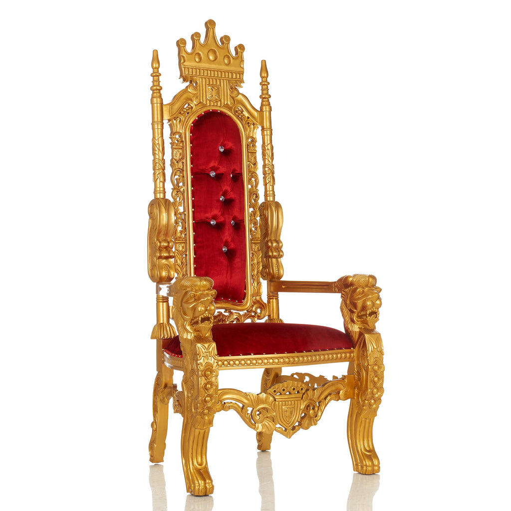 "King David" Crown Lion Throne Chair - Red Velvet / Gold