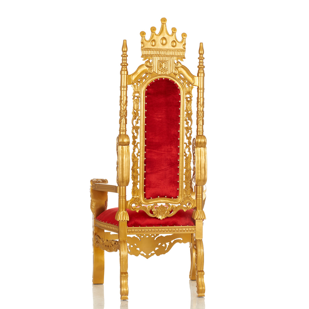 "King David" Crown Lion Throne Chair - Red Velvet / Gold