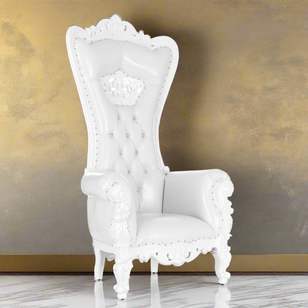 "Crown Tiffany" Throne Chair - Glossy White / White