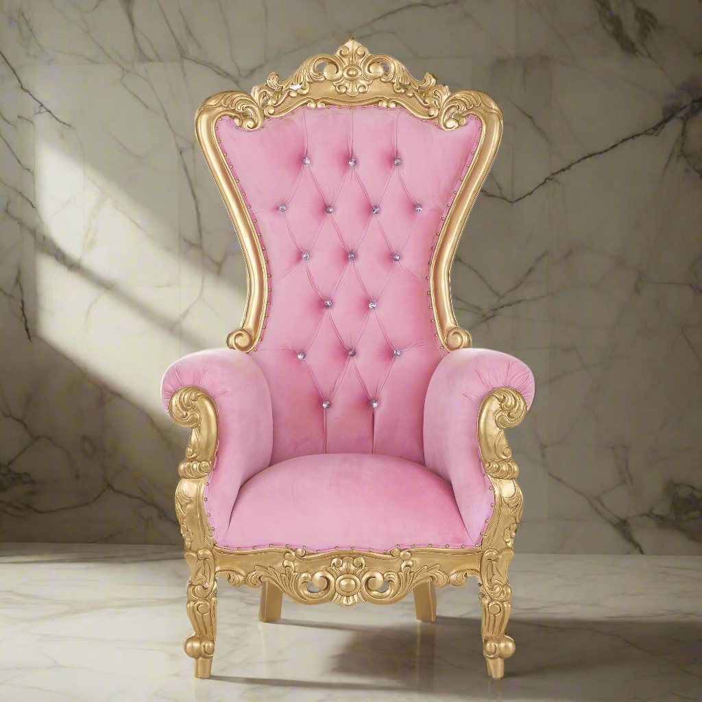 "Queen Tiffany 59" Throne Chair - Light Pink / Gold