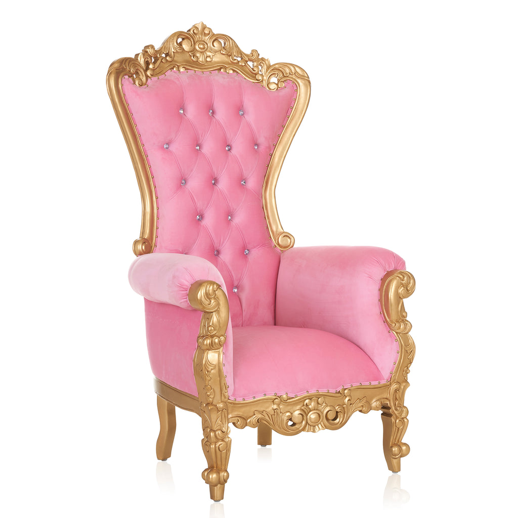"Queen Tiffany 59" Throne Chair - Pink Velvet / Gold
