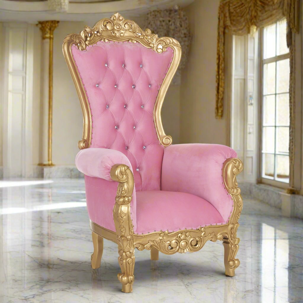 "Queen Tiffany 59" Throne Chair - Light Pink / Gold