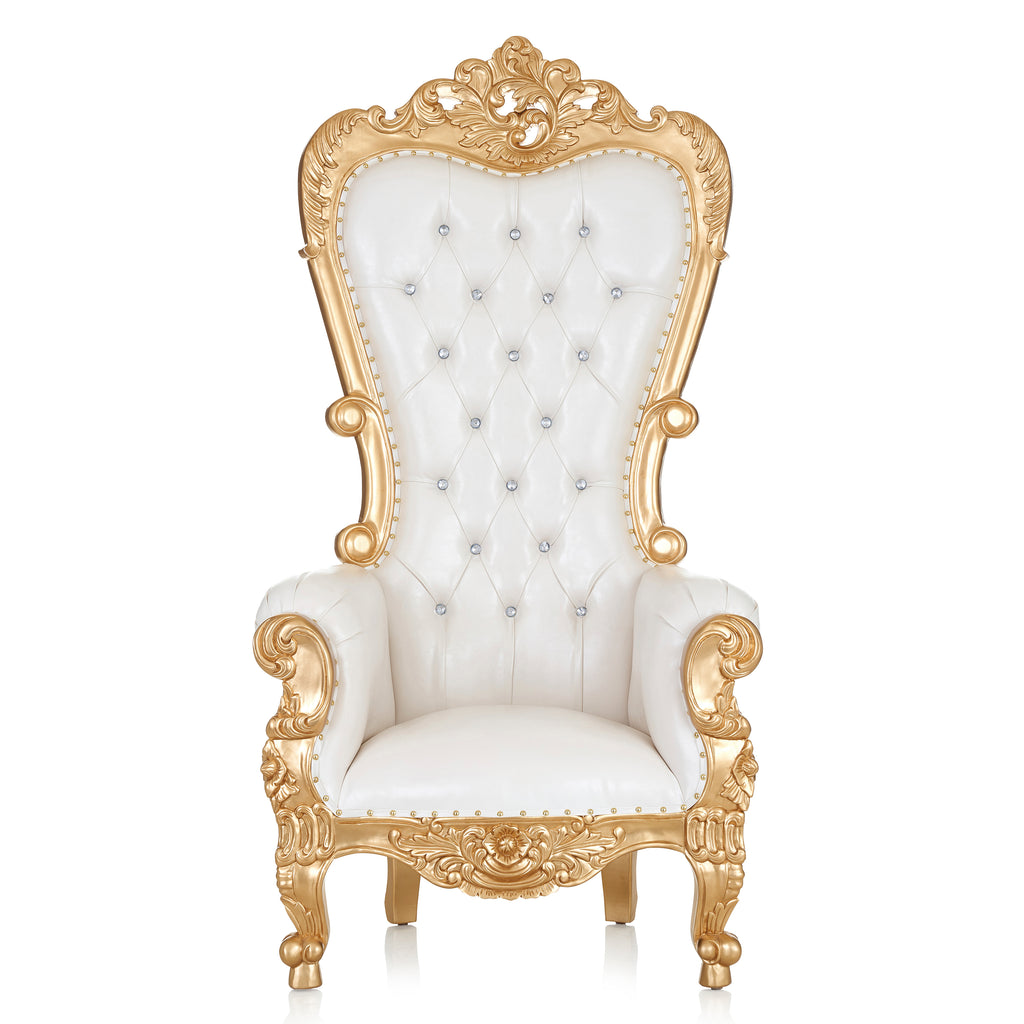 "Tamira" Queen Throne Chair - White / Gold