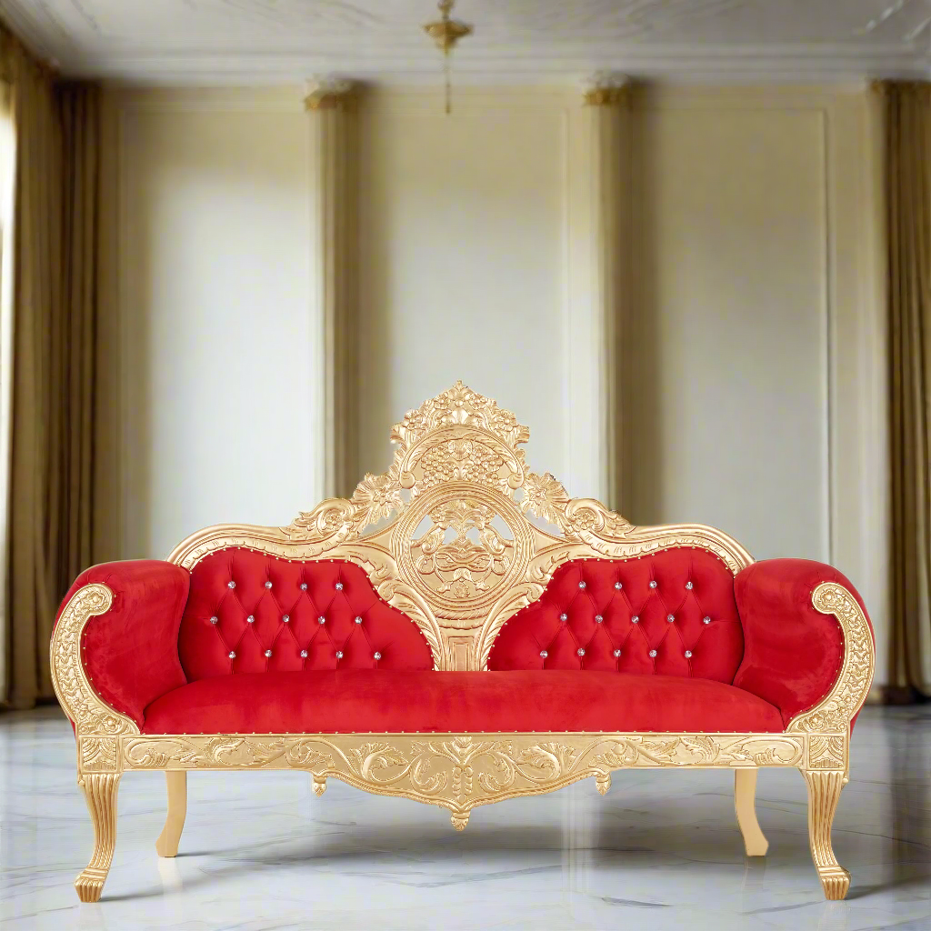 "Queen Anne" Royal Sofa - Red Velvet / Gold