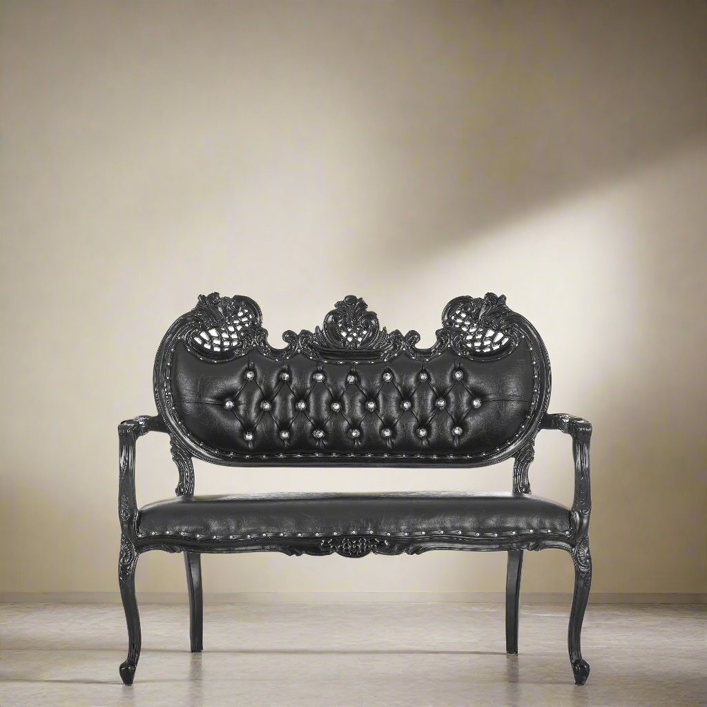 "Adela" Royal Sofa Bench- Black / Black