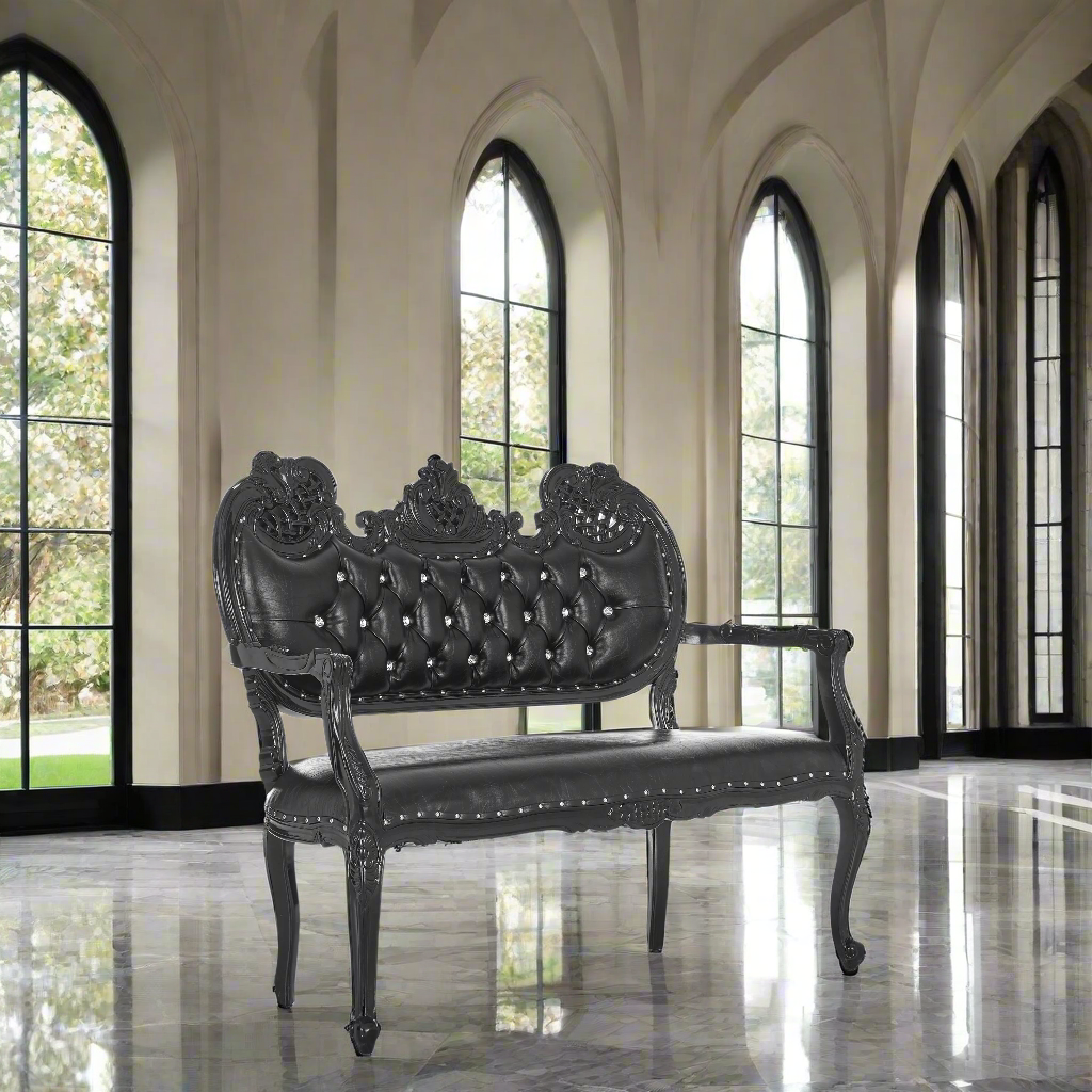 "Adela" Royal Sofa Bench- Black / Black