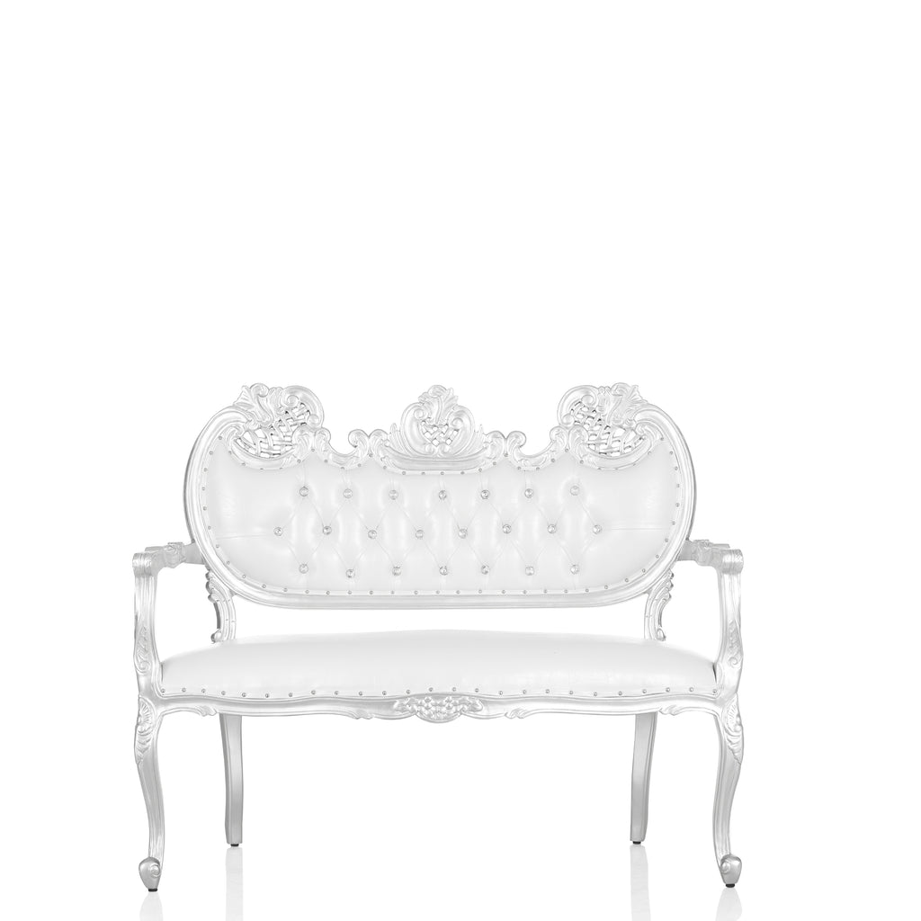 "Adela" Royal Sofa Bench- White / Silver