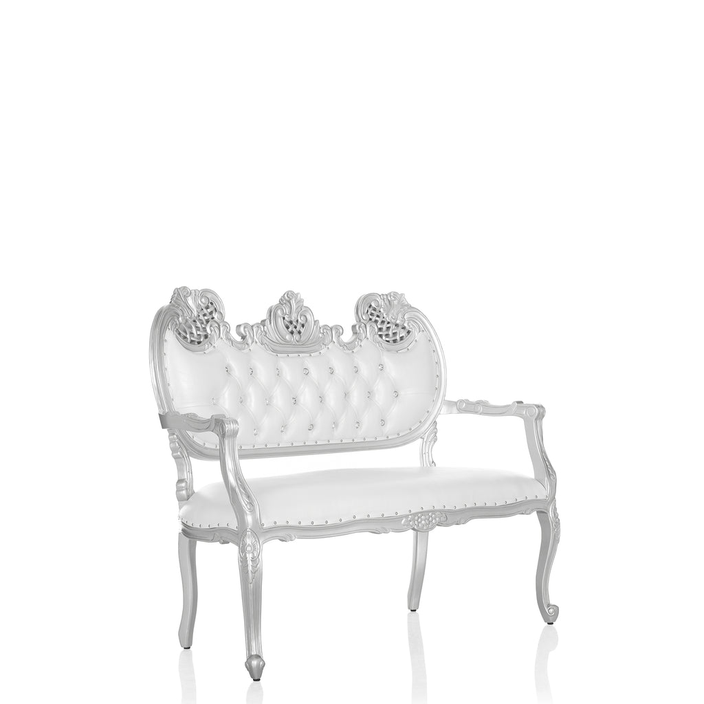 "Adela" Royal Sofa Bench- White / Silver