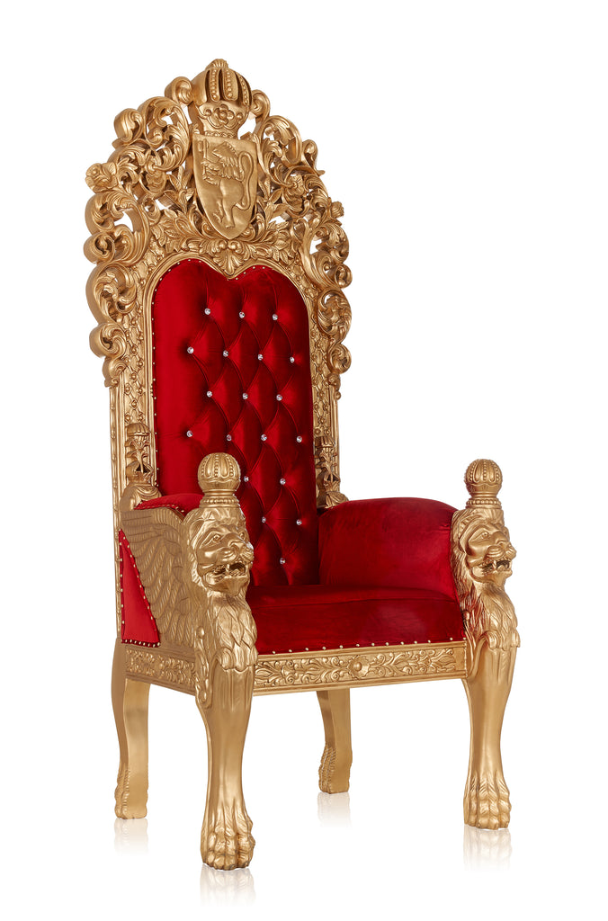 "King Edward 100"" Throne Chair - Red Velvet / Gold