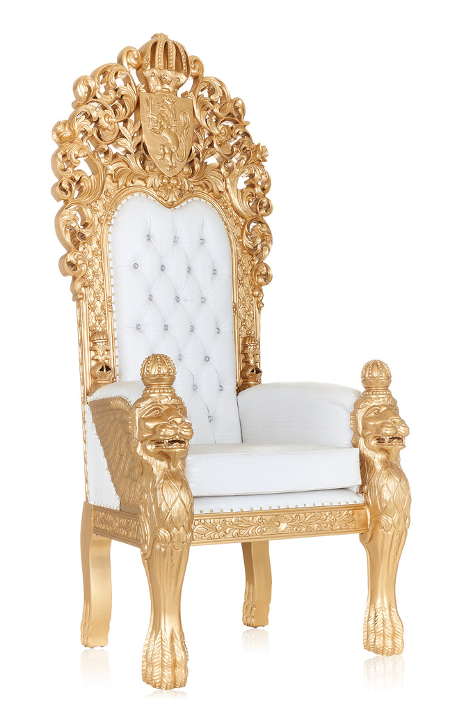"King Edward” 100" Throne Chair - White Croc Print / Gold