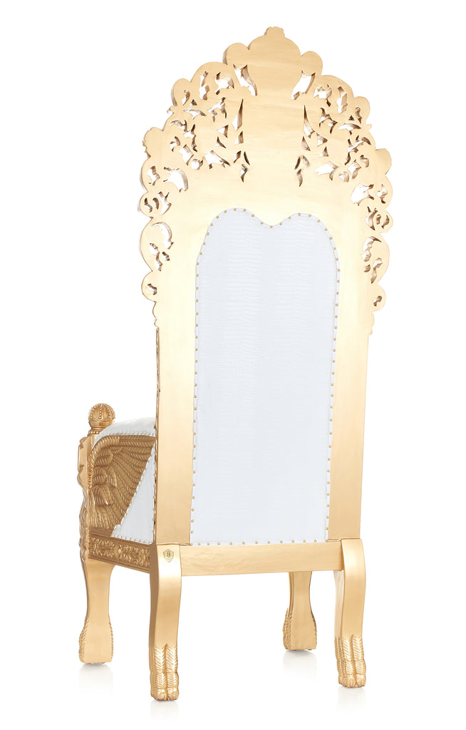 "King Edward” 100" Throne Chair - White Croc Print / Gold