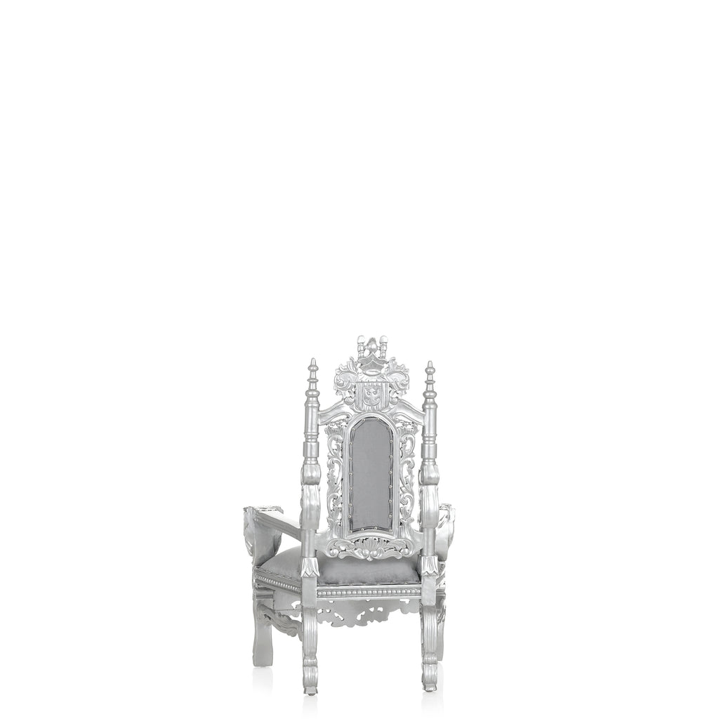 "Mini King David" Lion Throne Chair - Silver Velvet / Silver