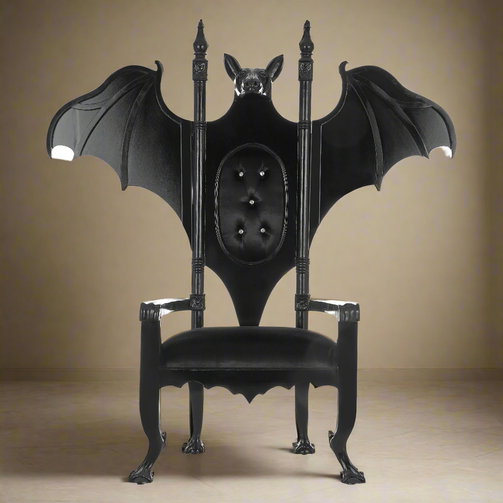 Lucifer Gothic Throne Chair with dramatic black bat wings