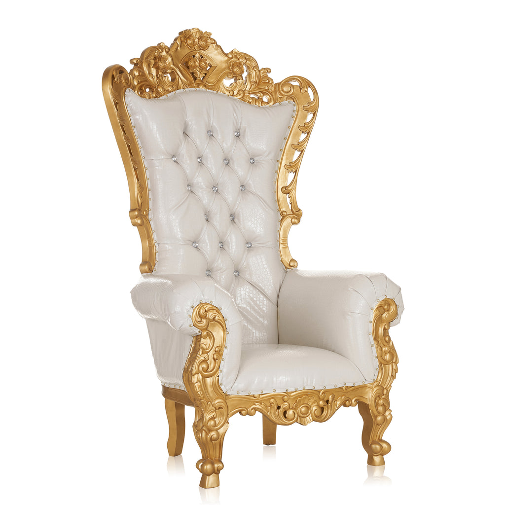 "Queen Venus" Throne Chair - White Croc Print / Gold