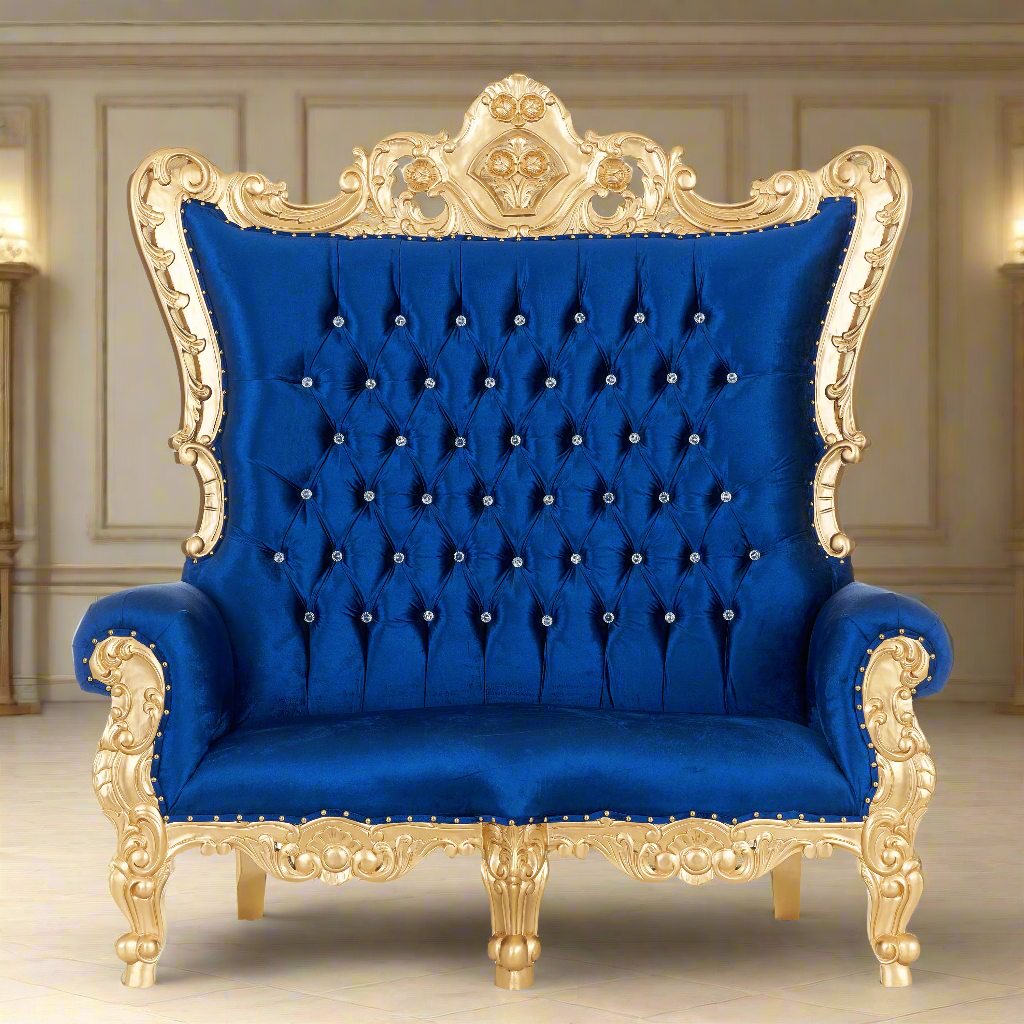 "King Caroleous" Royal Love Seat Throne - Navy Blue / Gold