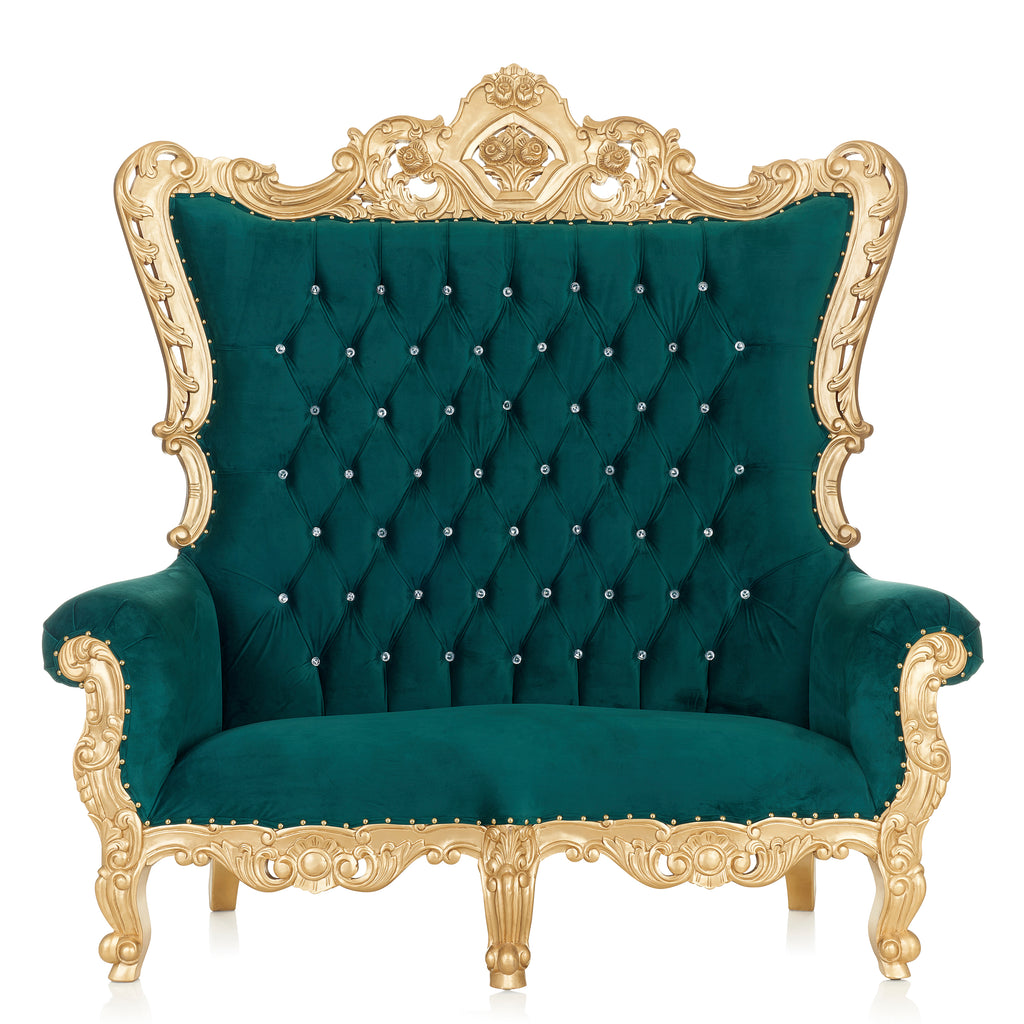 "King Caroleous" Royal Love Seat Throne - Green Velvet / Gold