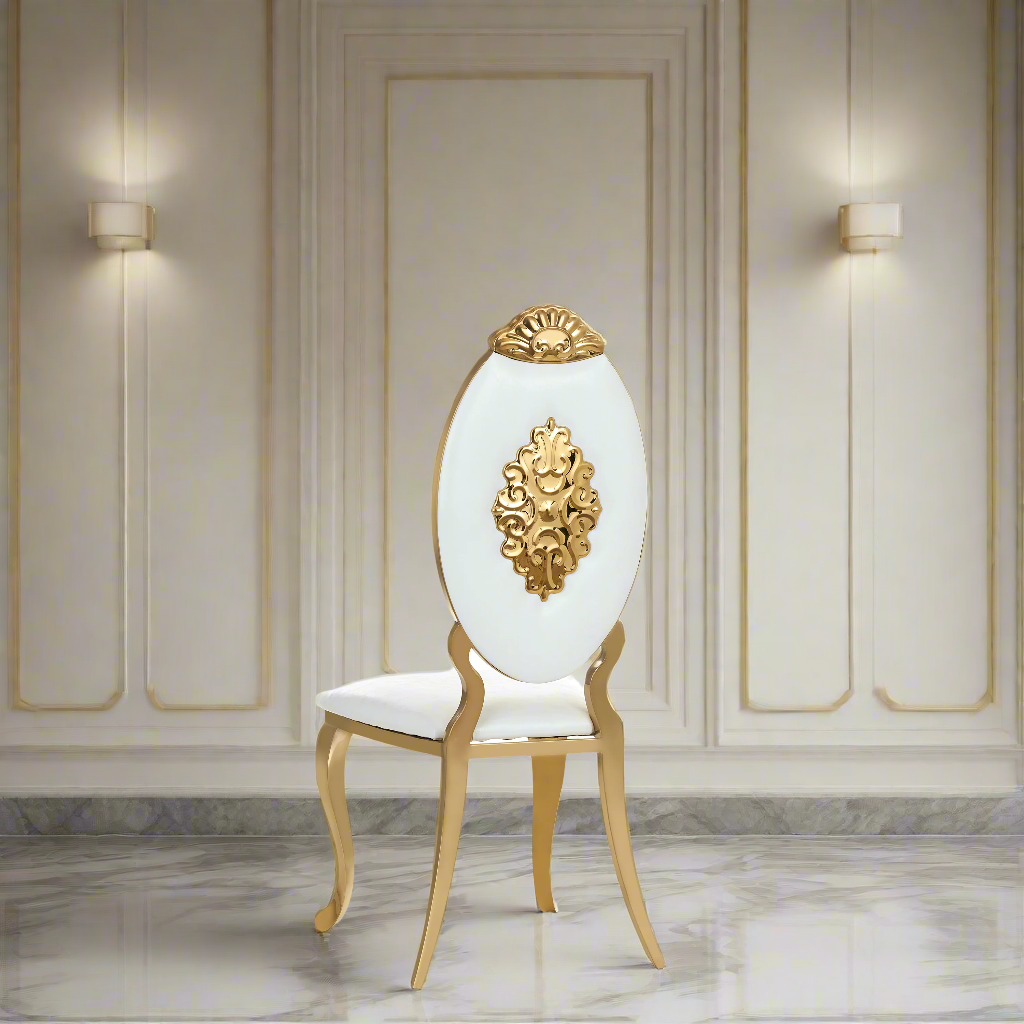 "Cora" 2Pcs. Metal Bridal Armless Throne Chair - White / Gold